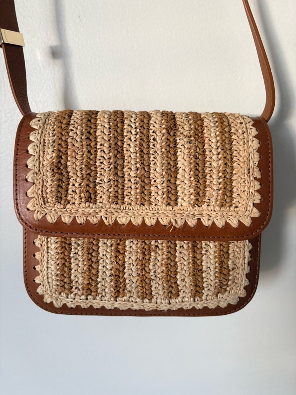 Loeffler Randall Kenton Crocheted Raffia and Leather Purse Crossbody - Picture 2 of 5